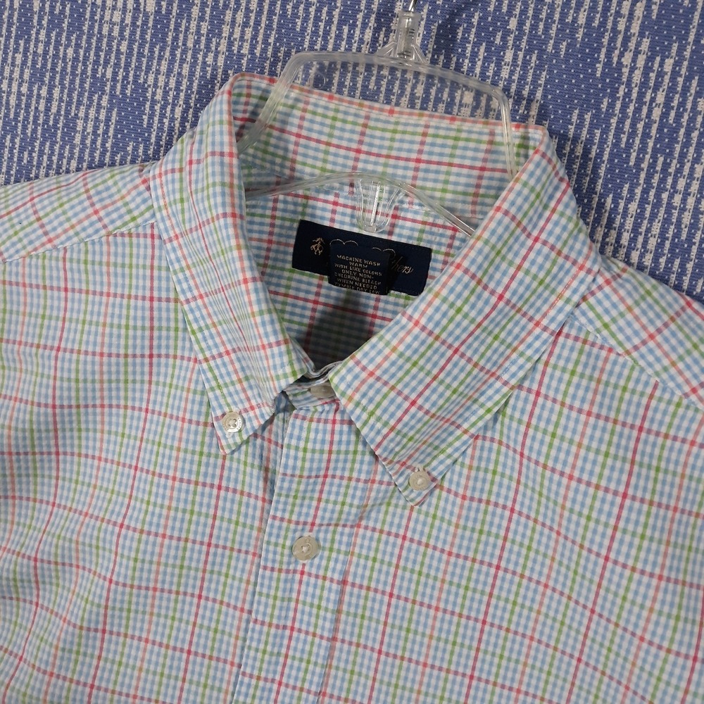 Brooks Brothers Shirt Mens Medium Seersucker Short Sleeve Button Down